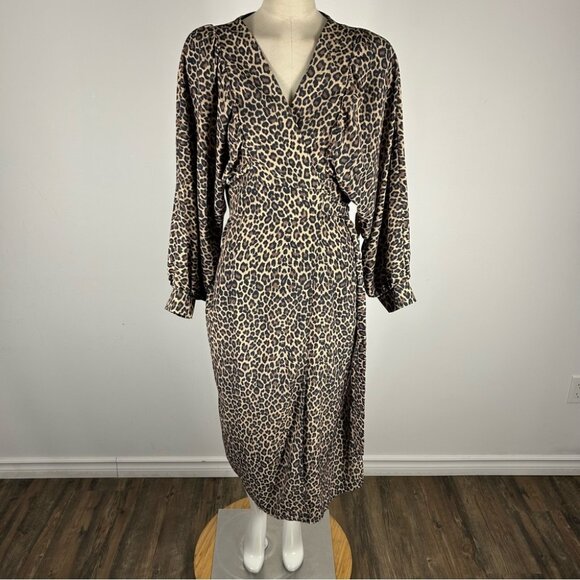 ❤️ NWT Never Fully Dressed Wrap Dress Brown Leopard Print Size Large UK 12 - Picture 1 of 11